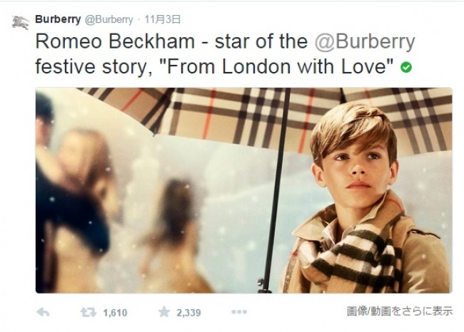 12歳にして断然トップの男性モデル！（※Burberry公式ツイッターのスクリーンショット）