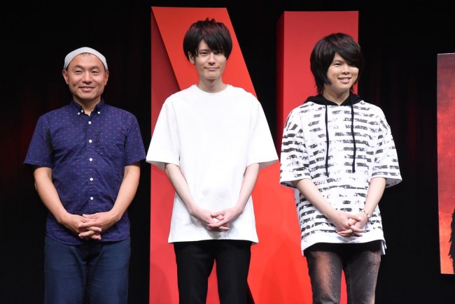 左から湯浅政明、内山昂輝、村瀬歩、『Netflixアニメスレート2017』イベントに登場