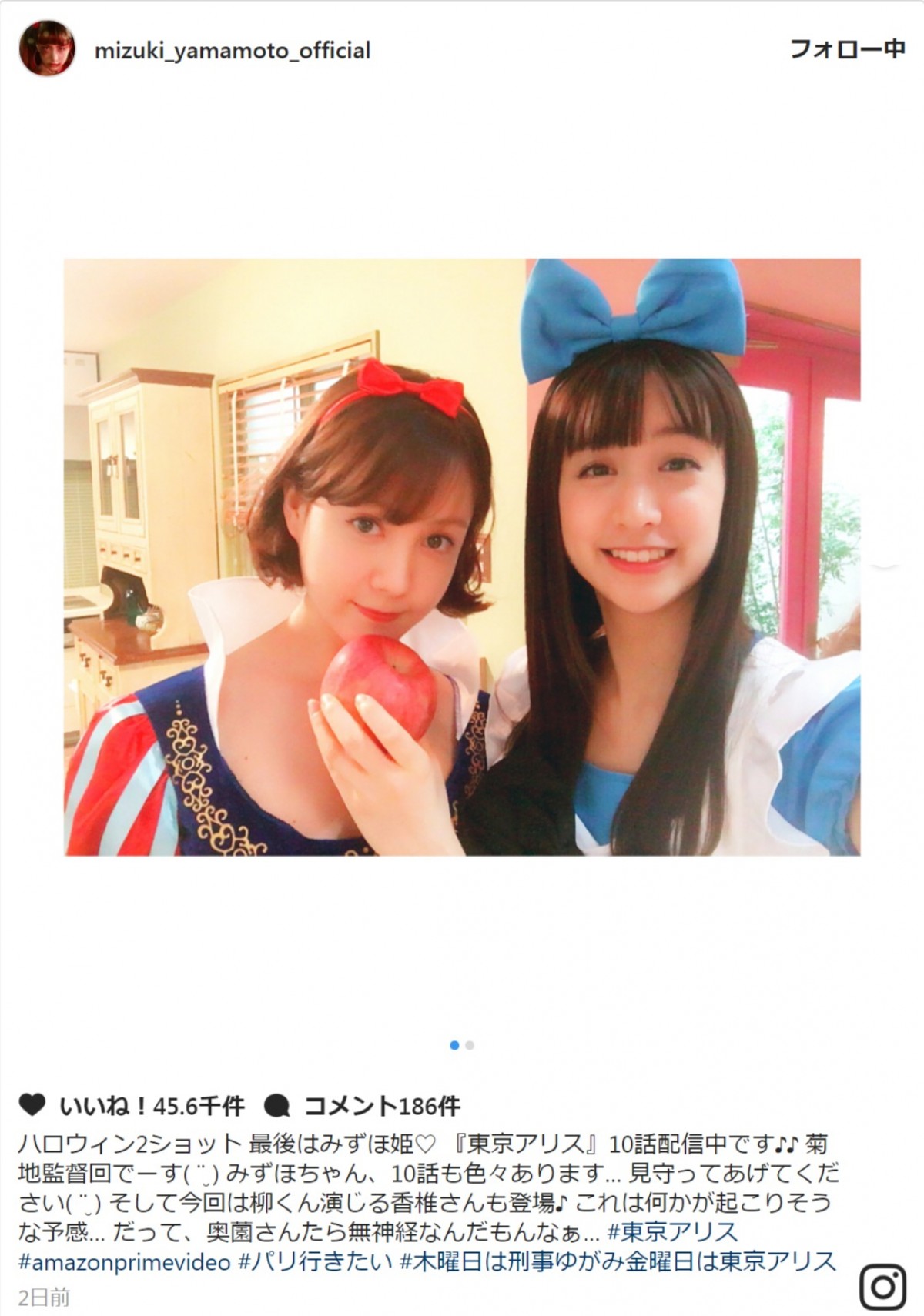 山本美月＆トリンドル玲奈、キュートすぎる“ハロウィン”写真公開　※「山本美月」インスタグラム