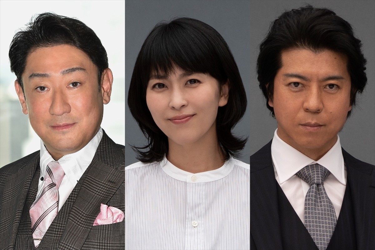 日曜劇場『ノーサイド・ゲーム』に出演する（左から）中村芝翫、松たか子、上川隆也