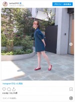 トリンドル玲奈、キュートなデニムのワンピース姿　※「トリンドル玲奈」インスタグラム