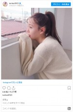 トリンドル玲奈のポニーテールがかわいい！ 美しい横顔ショット　※「トリンドル玲奈」インスタグラム