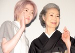 映画『椿の庭』初日舞台あいさつに登場した（左から）シム・ウンギョン、富司純子