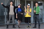 Vシネクスト『仮面ライダーオーズ 10th 復活のコアメダル』に出演する（左から）ガメル役の松本博之、メズール役の矢作穂香、カザリ役の橋本汰斗、ウヴァ役のヤマダユウスケ