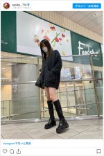 “カーディガン女子”にトライした山本彩 ※「山本彩」インスタグラム