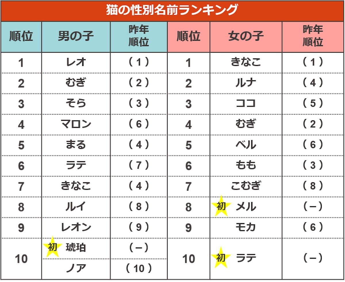 ペットの名前ランキング2022