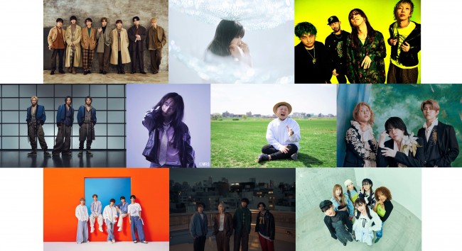 5月27日放送の『CDTVライブ！ライブ！』に出演する（上段左から）IMP.、Aimer、SUPER BEAVER（中段左から）Number_i、乃紫、HIPPY、Mrs. GREEN APPLE（下段左から）M！LK、ヤングスキニー、Little Glee Monster