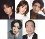 ミュージカル『昭和元禄落語⼼中』に出演する（上段左から）山崎育三郎、明日海りお、古川雄大、（下段左から）黒羽麻璃央、中村梅雀