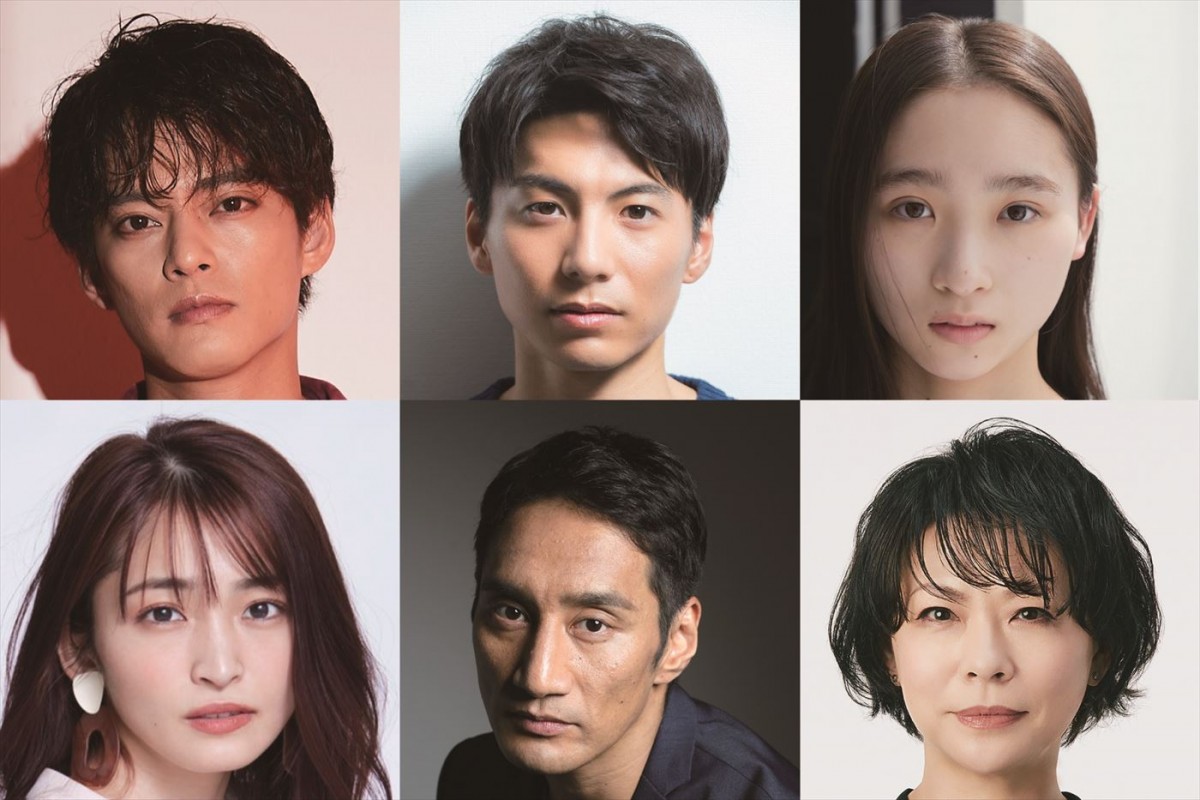 舞台『血の婚礼』に出演する（上段左から）中山優馬、宮崎秋人、伊東蒼、（下段左から）岡本玲、谷田歩、秋山菜津子