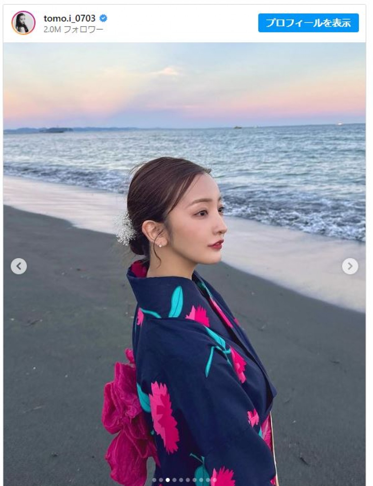 板野友美、艶やか浴衣姿披露　バックには夕日と思い出の海が「また素敵な思い出に塗り替えられました」