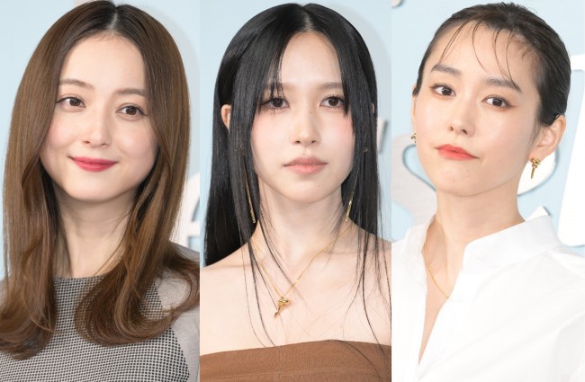 「FENDI selleria（フェンディ セレリア）」レセプションフォトコールに登場した（左から）佐々木希、TWICE・MINA、桐谷美玲