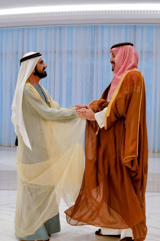 ولي العهد الأمير محمد بن سلمان ملتقيا الشيخ محمد بن راشد (وام)