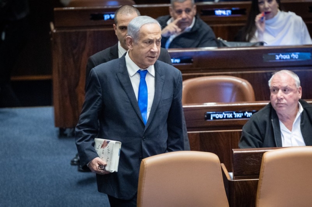 A discussion and a vote in the assembly hall of the Knesset, the Israeli parliament in Jerusalem, on March 1, 2023. Photo by Yonatan Sindel/Flash90