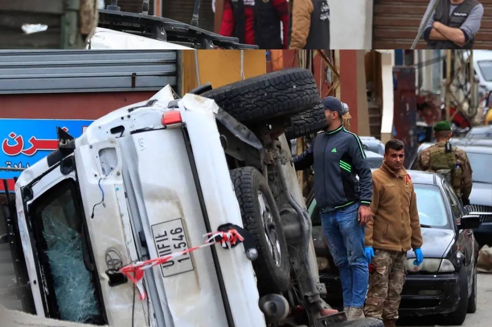 سيارة اليونيفيل عقب تعرضها للحادثة.