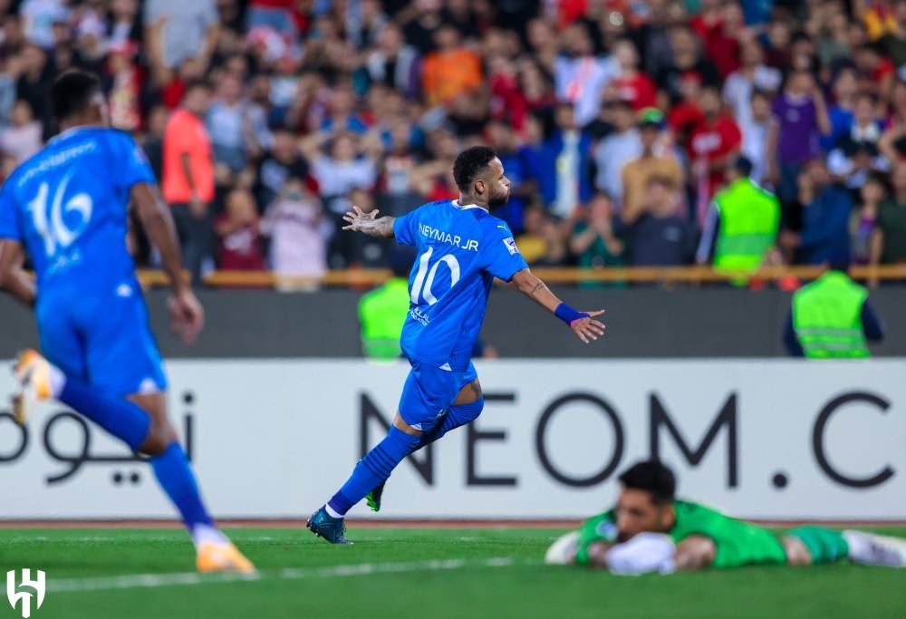 فرحة نيمار بالهدف الثاني في المباراة والأول له مع الهلال منذ قدومه.